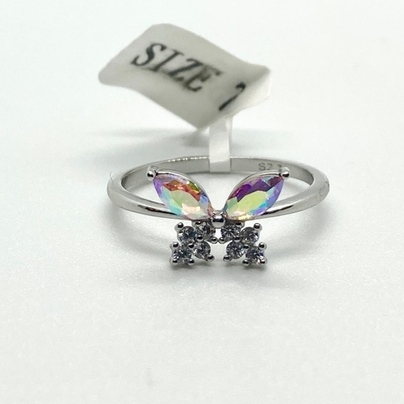 Size 7 Rainbow Silver Tone Butterfly Ring - Picture 3 of 10